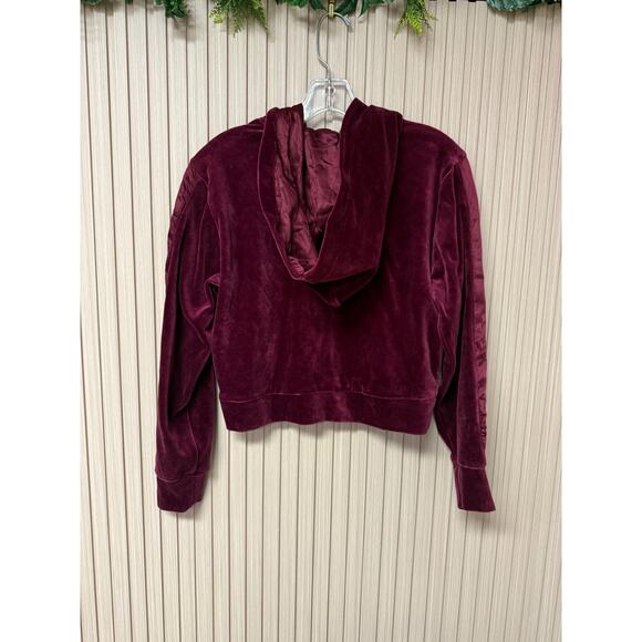 JOE'S Jeans Burgundy Velour Full Zipped Cropped Hooded Jacket Sz S New with Tags - Picture 3 of 11